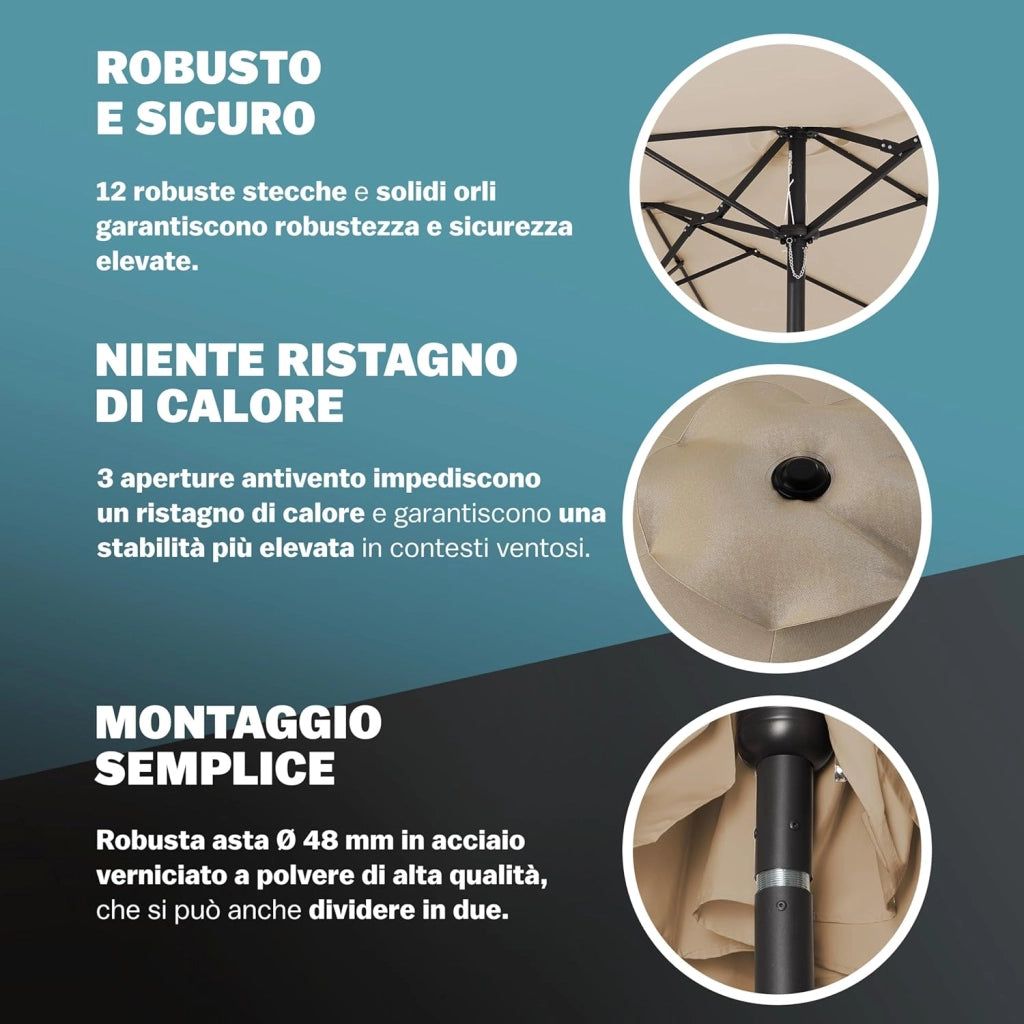 ® Ombrellone UV 80+ XXL 460x270 cm Idrorepellente con Manovella inlc. Custodia Parasole Giardino Terrazza