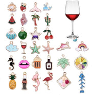 Etichette per bicchieri 30 pezzi - Identificatori di bicchiere - Etichette per bevande - Identificazione bicchiere - Reutilizzabili - Tasca di pelle per conservazione - Disegno creativo a tema mare - Etichette per bevande