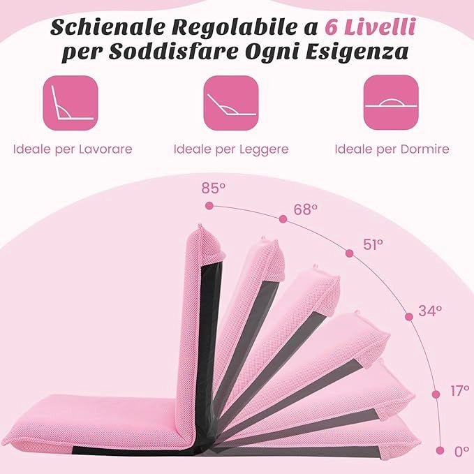 Sedia da Pavimento Poltrona da Terra, Sedia Reclinabile Imbottita, per Salotto Camera da Letto e Studio (Rosa)