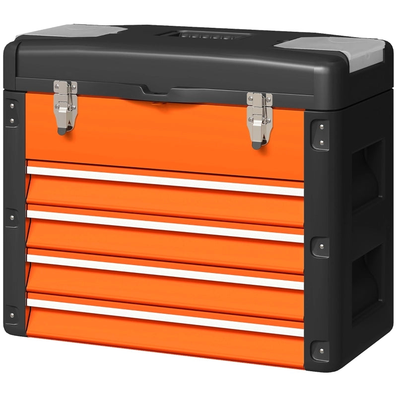 Cassetta Portautensili 49,7x25,3x40,7 cm Arancione con 4 Cassetti, Vano Superiore e Maniglia