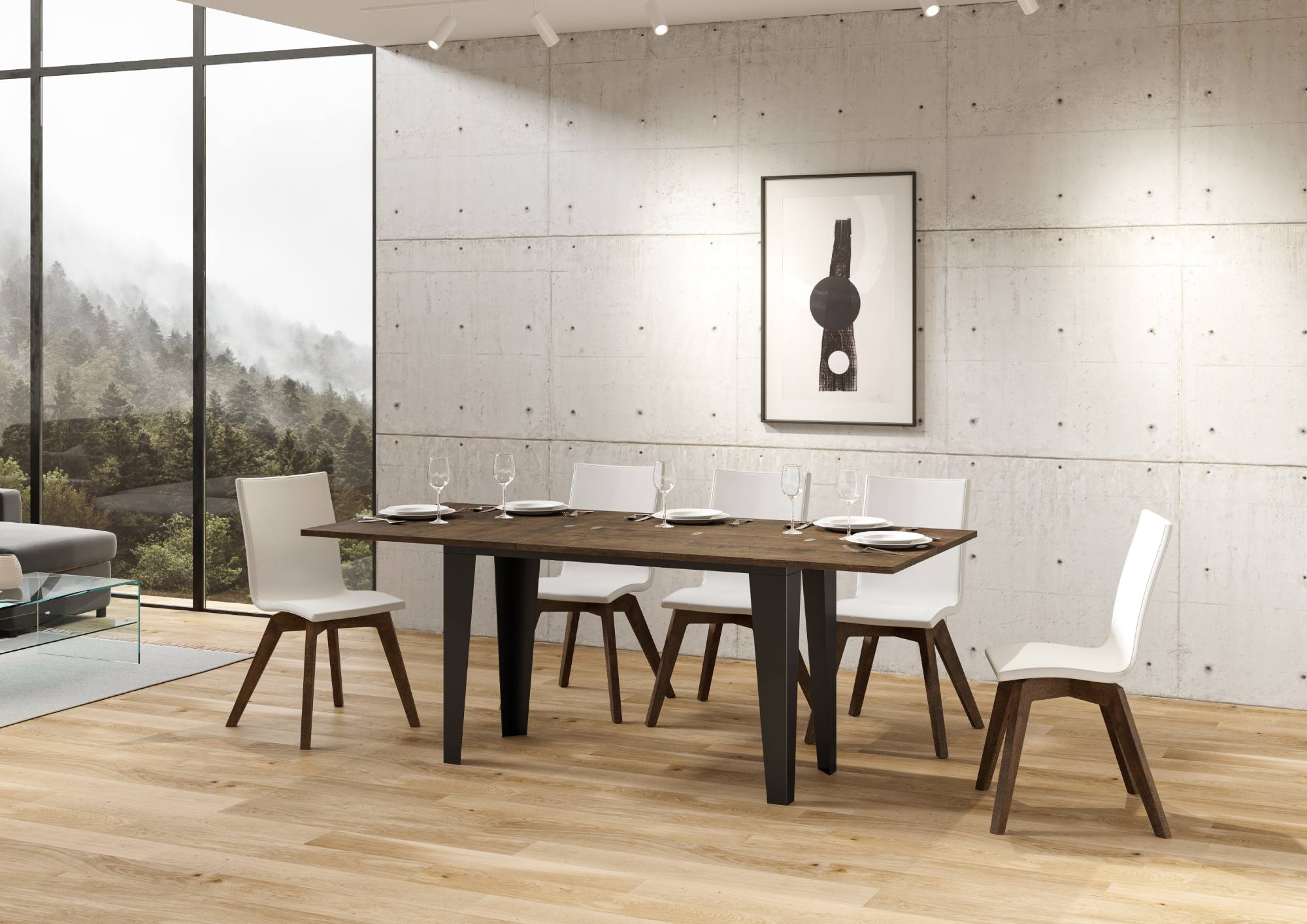 Tavolo Salvaspazio Allungabile 120/200x45/90x80/78 cm Flame Double Noce