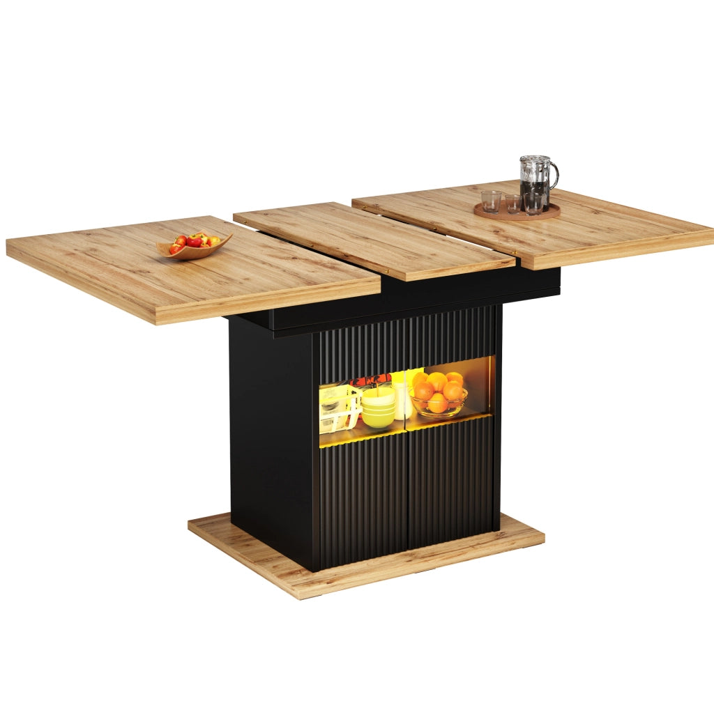 Tavolo allungabile con vano contenitore e illuminazione LED; 110/140x80x76 cm; MDF e metallo; nero