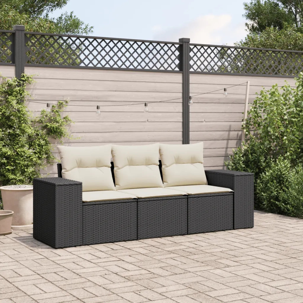 Salotto da Giardino-Set Divani da Giardino 3 pz con Cuscini in Polyrattan Nero 896252