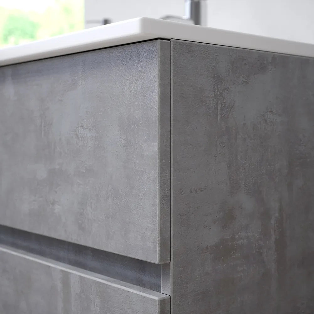 Mobile da bagno sospeso 90 cm effetto cemento chiaro con lavabo | Yili