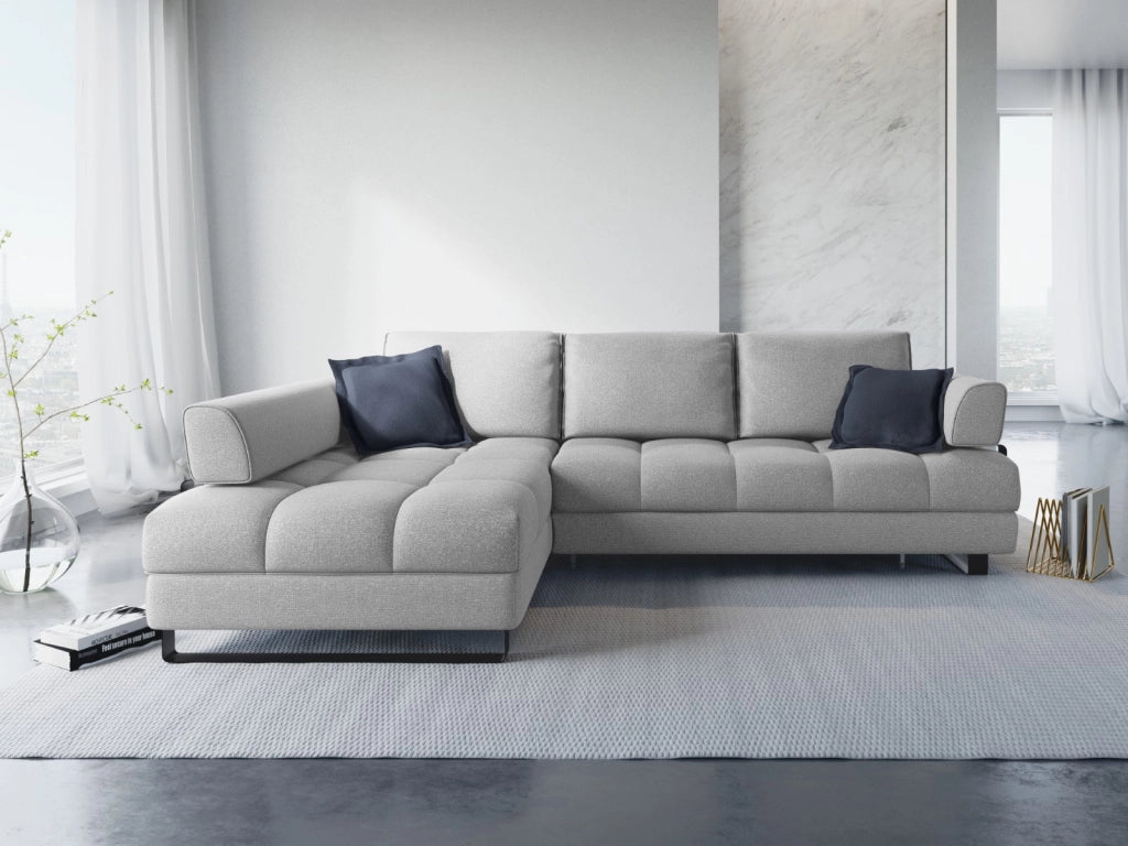Cosmopolitan Design - Divano convertibile angolare sinistro con box "Clinton" 5 posti in tessuto strutturato grigio 