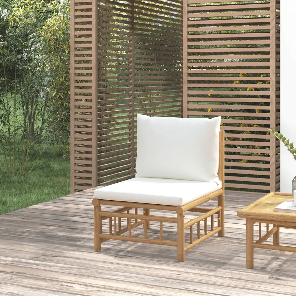 Divano Centrale da Giardino con Cuscini Bianco Crema in BambÃ¹cod mxl 70673