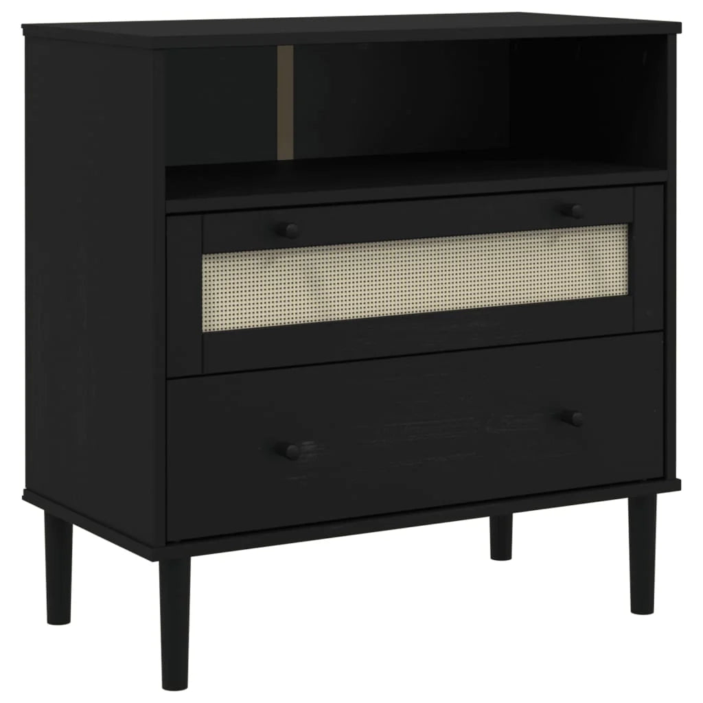 Buffet credenza cassettiera armadio mobile contenitore organizer per cucina soggiorno salotto effetto rattan 80 x 40 x 80 cm legno massello di pino nero 02_0036239