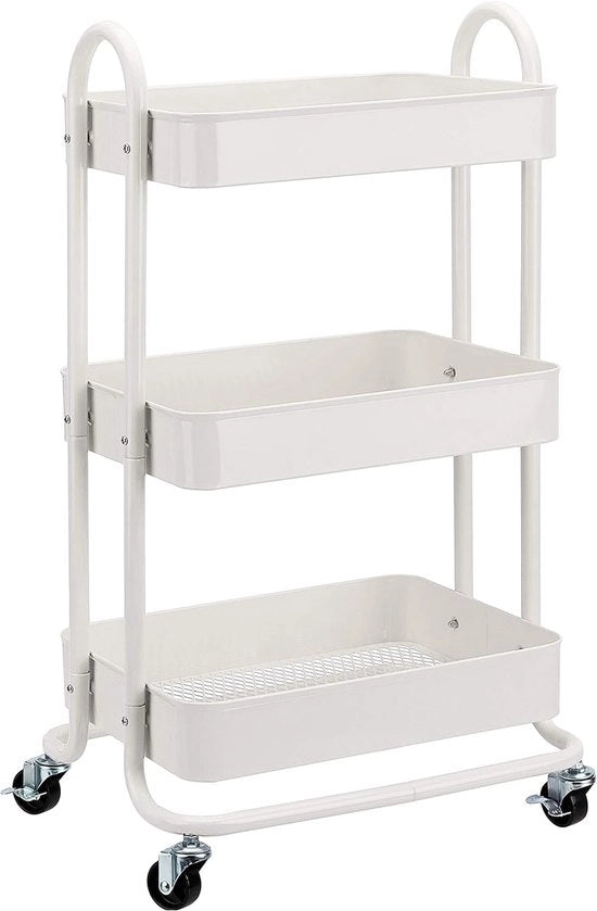 Trolley a rotelle 3 piani multifunzionale per cucina e bagno con freno 75 x 42 x 36 cm nero-bianco