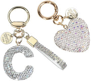 Sostegno per chiavi con diamanti - Sostegno per chiavi lettera C - Lega leggera - Strass - Design elegante - 4,8 x 3,8 cm - Sostegno per chiavi