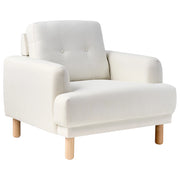 Poltrona retrò con rivestimento in poliestere gambe in legno spessa seduta in tessuto bianco sporco soggiorno moderno e minimalista