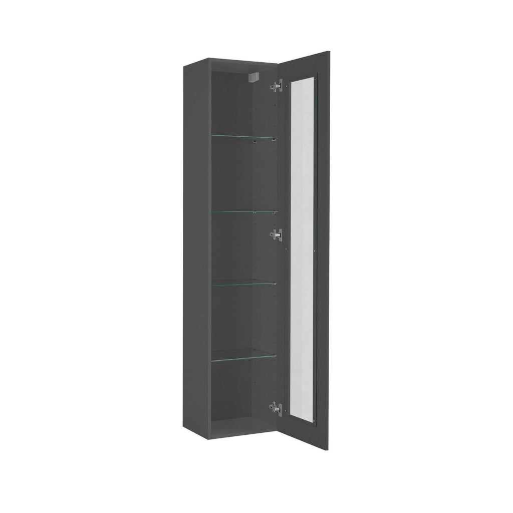 Vetrina Arnika, Credenza a 1 anta con ripiani in vetro, Mobile da soggiorno multiuso, 100% Made in Italy, cm 40x30h180, Antracite