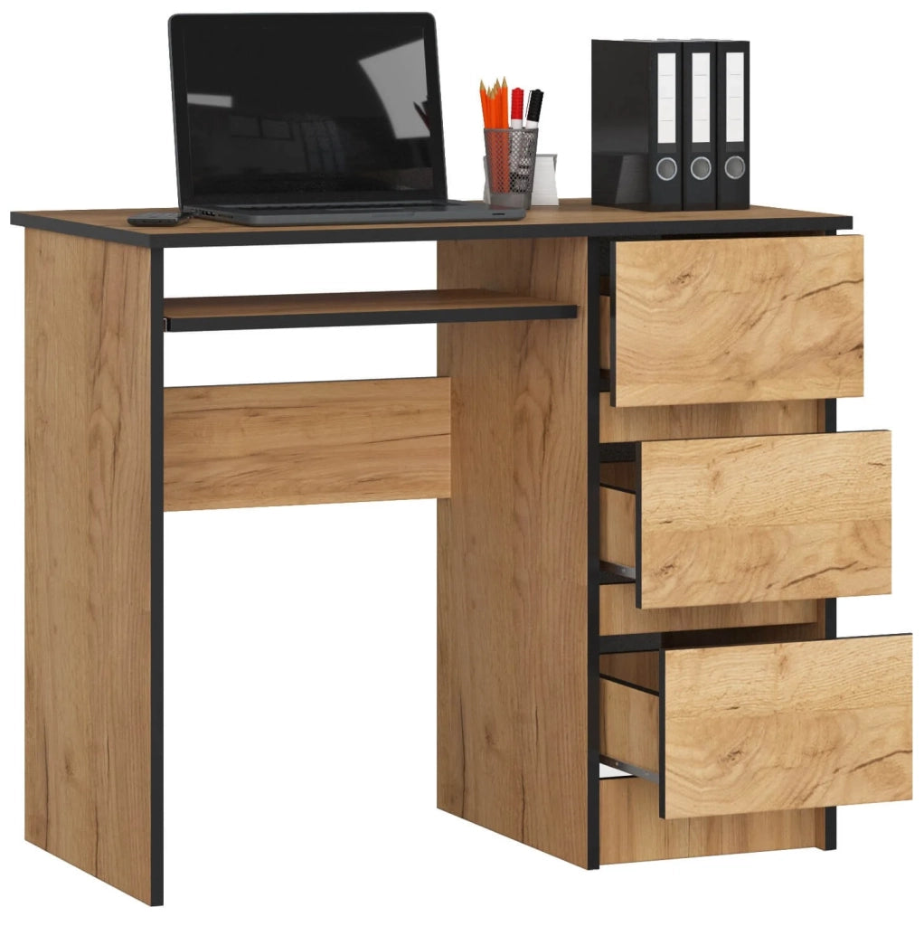 Scrivania per computer AKORD A6 Quercia Craft 90 cm 3 cassetti 90x50x77 cm Modello a destra