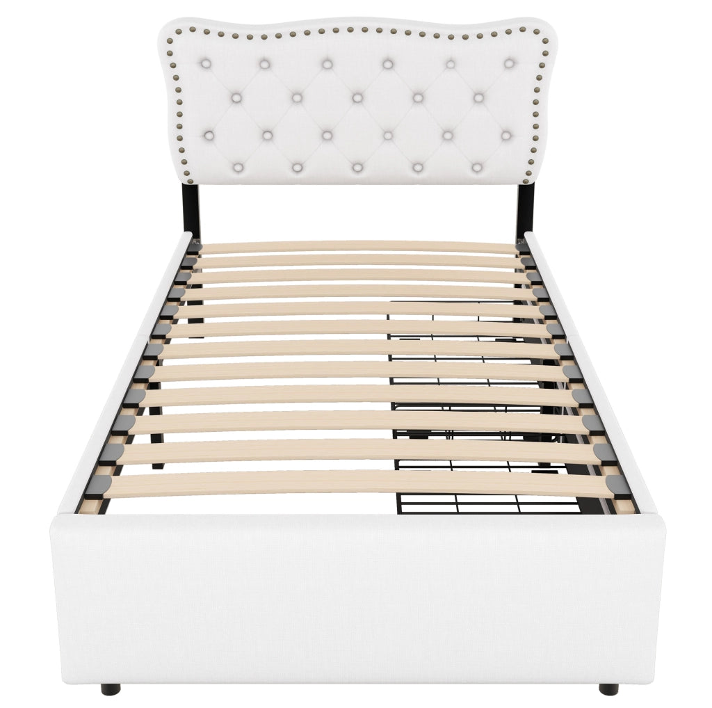 LETTO imbottito 90x200 cm beige chiaro con 2 cassetti