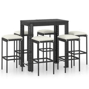 Set da bar da giardino 7 pezzi e cuscini in resina intrecciata nera 02_0013433
