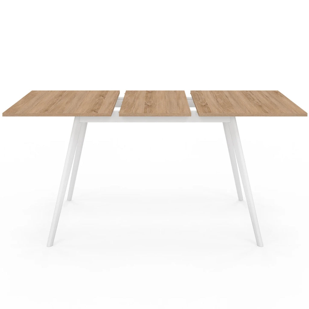 IDMarket - Tavolo rettangolare allungabile scandinavo INGA, 4-8 persone, piano in legno, gambe bianche 110-150 cm