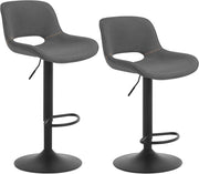 Set di 2 Sgabelli da Cucina, Sedia da Bar in Lino, Sgabello Regolabile in Altezza, con Schienale, Seduta Imbottita Girevole a 360°, per Bistrot, Pub, Base in Metallo, Grigio, BH438gr-2