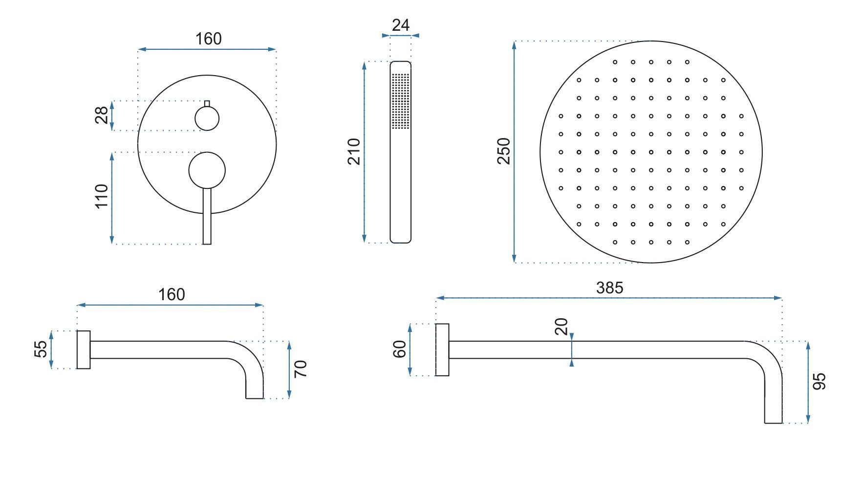 Set Da Vasca-doccia Da Incasso Rea Lungo Copper + Box