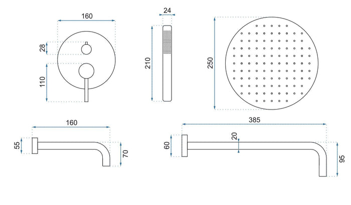 Set Da Vasca-doccia Da Incasso Rea Lungo Copper + Box