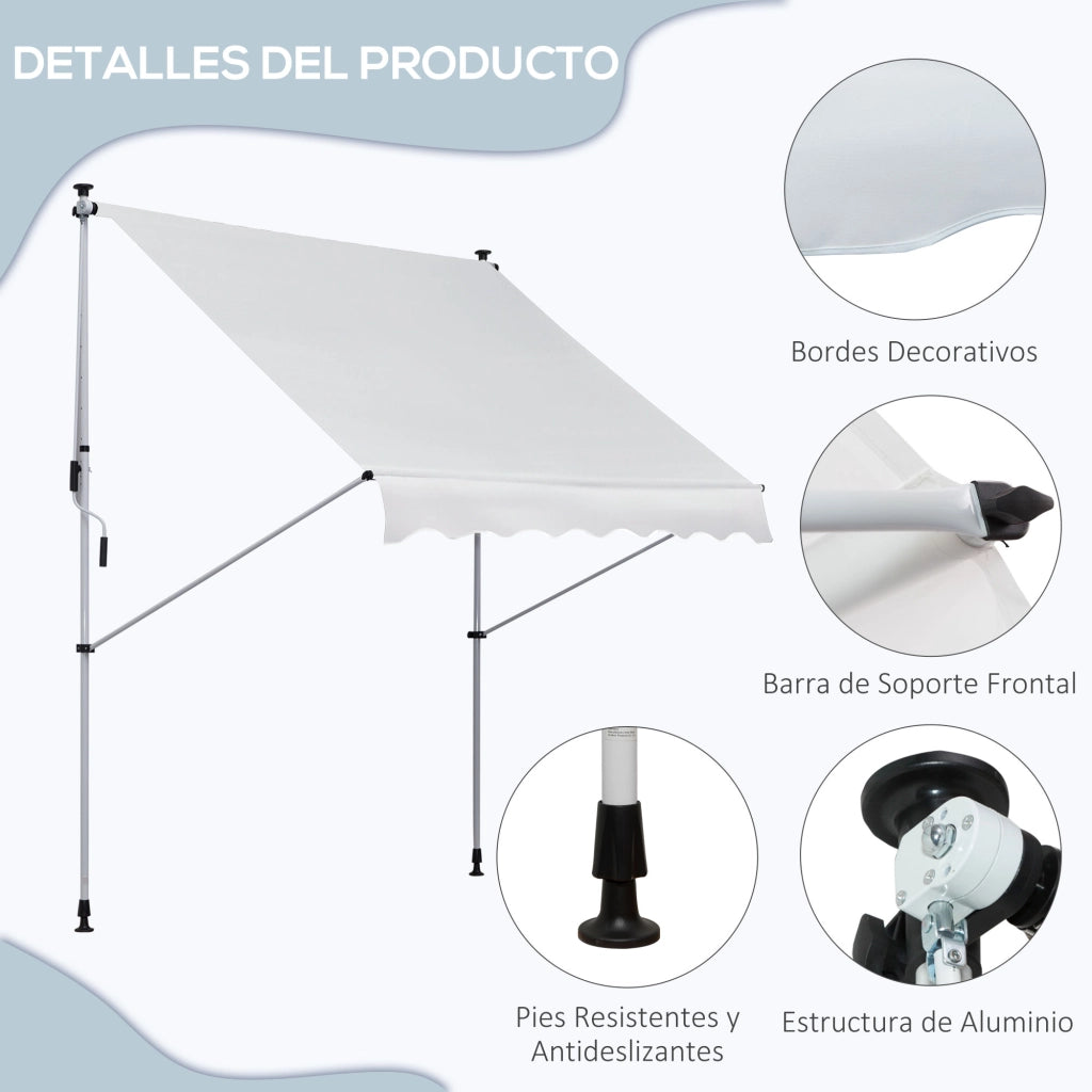 Telo da Sole Manuale Retrattile ¨C zephmum ¨C Bianco 200x150x170-280 cm