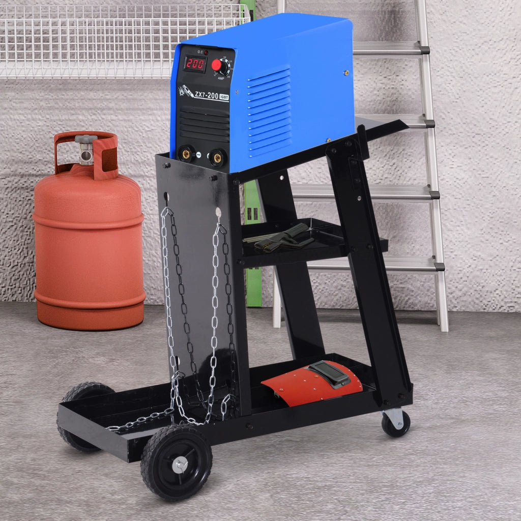 Carrello Porta Utensili a 3 Ripiani con 2 Catene di Sicurezza. in Acciaio. 71x39x70 cm. Nero
