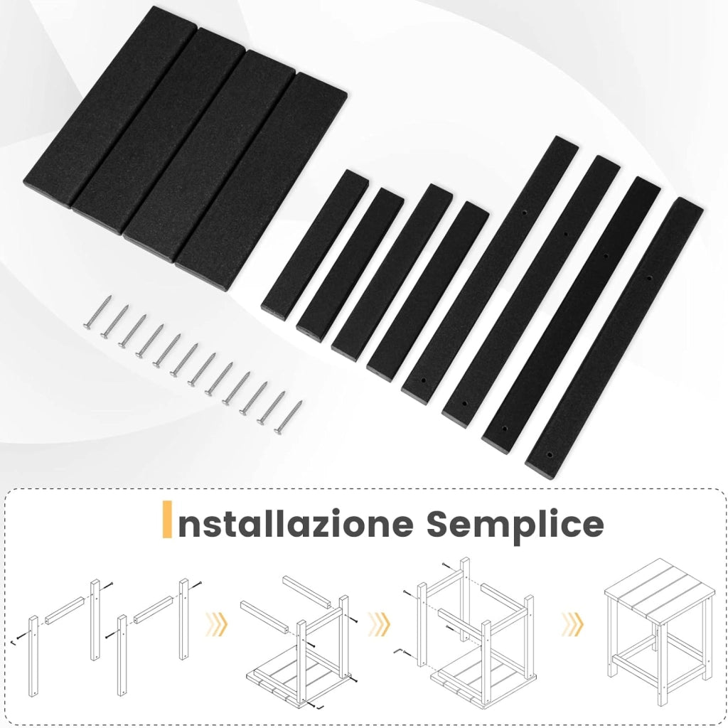 Tavolino da Giardino Quadrato per Esterno, Tavolo Adirondack in HDPE Resistente alle Intemperie, per Interno ed Esterno Patio, Portico, Giardino, Facile Manutenzione (nero)