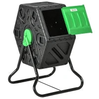 Compostiera da giardino girevole a 360° in polipropilene 65 L 24 fori 60 x 49 x 77 cm nera