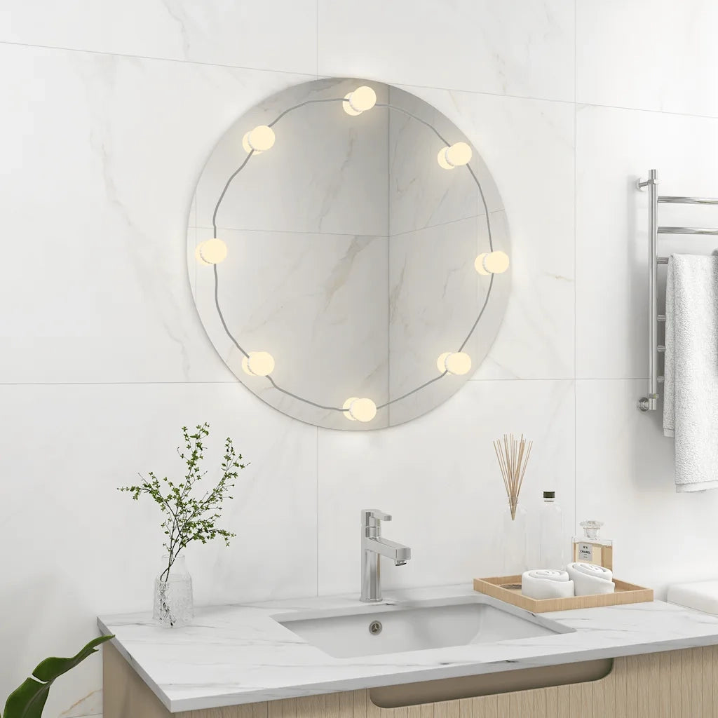 Specchio da Parete Rotondo con Luci LED in Vetro 3078642