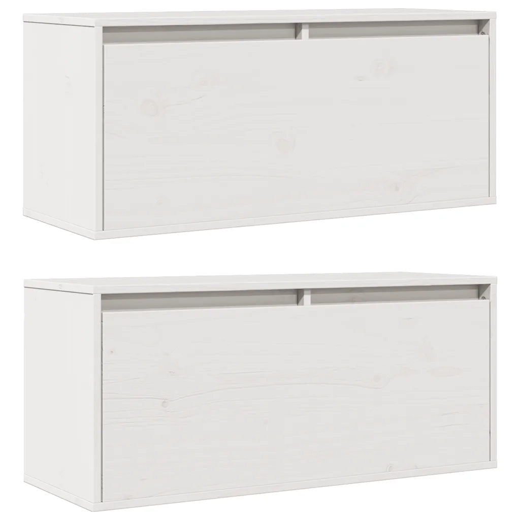 Pensili 2 pz Bianchi 80x30x35 cm in Legno Massello di Pino 813458