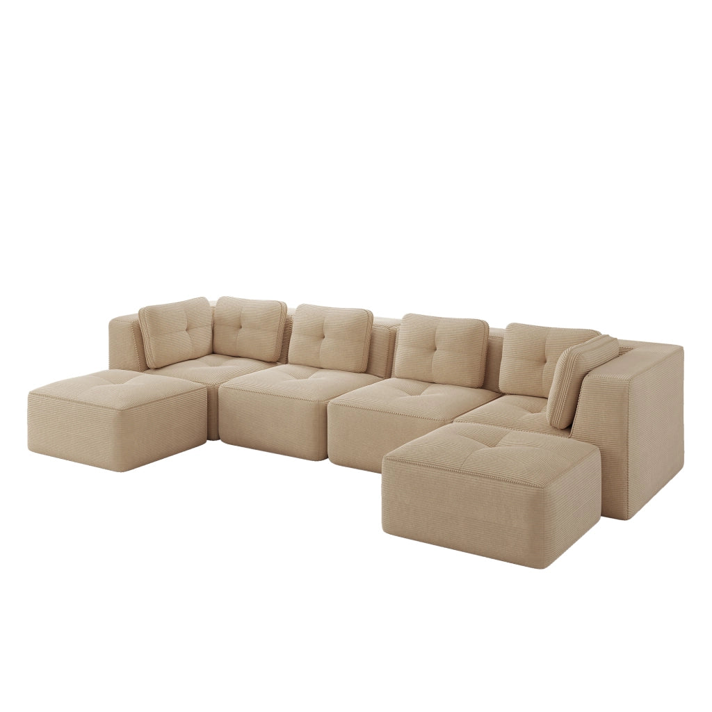 Divano angolare modulare senza montaggio con seduta profonda e piedini antiscivolo in velluto beige