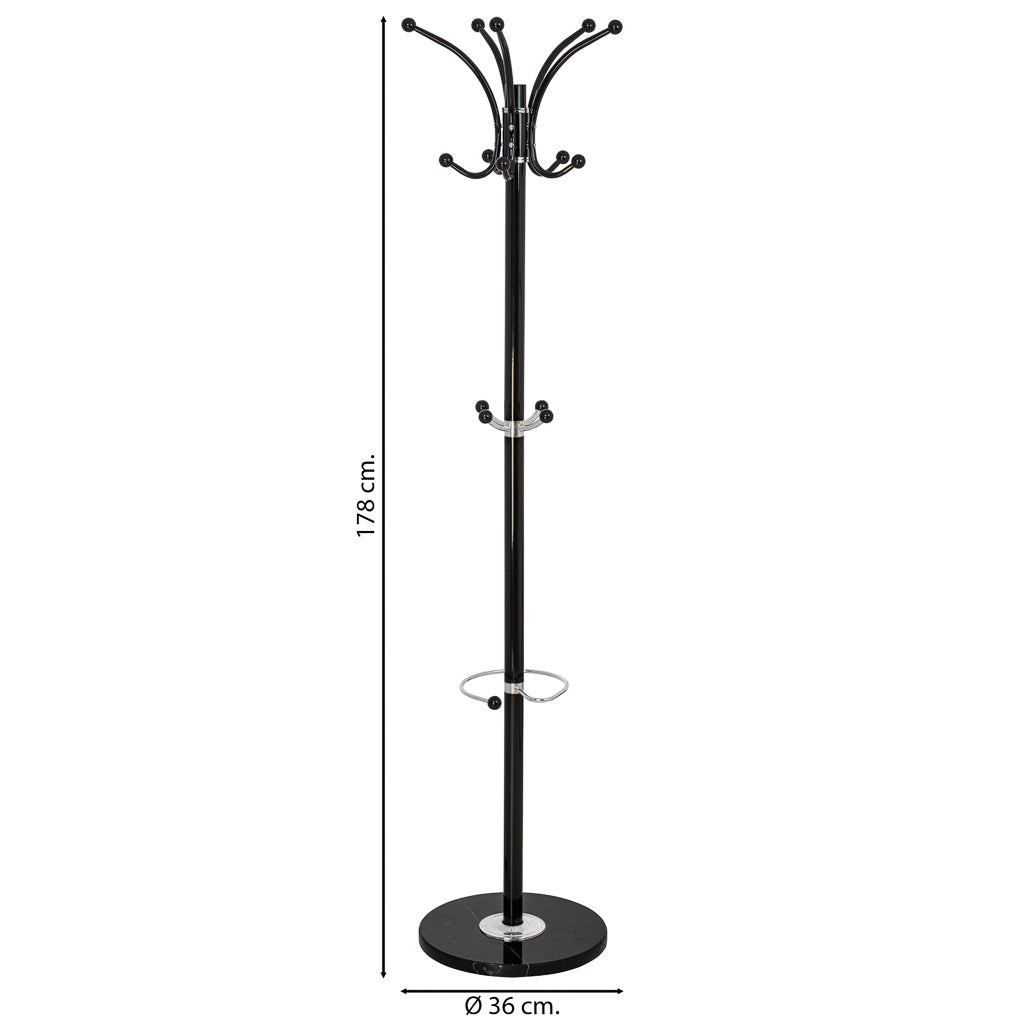 Perchero de metal negro con paraguero y 5 ganchos D36x178h cm
