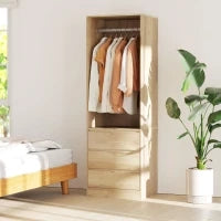 Armadio Guardaroba con Asta Appendiabiti, Ripiano Aperto e 3 Cassetti, in Legno, 60x48.5x185 cm, color Teak