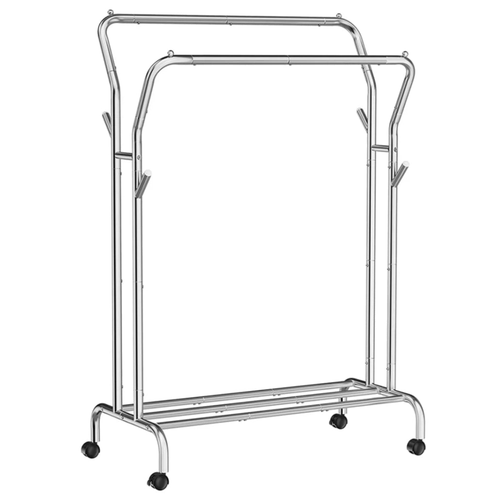 Appendiabiti con ruote appendiabiti a doppia barra in acciaio portata 100 kg larghezza 103,5 cm contenitore versatile acciaio grigio 12_0006968