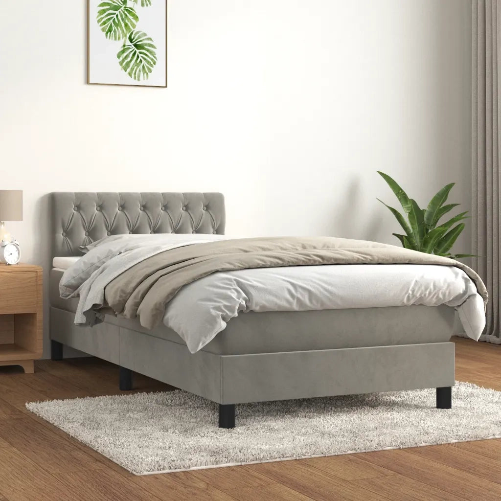 Giroletto a Molle con Materasso-Struttura Letto con Materasso Grigio Chiaro 100x200cm Velluto 593592