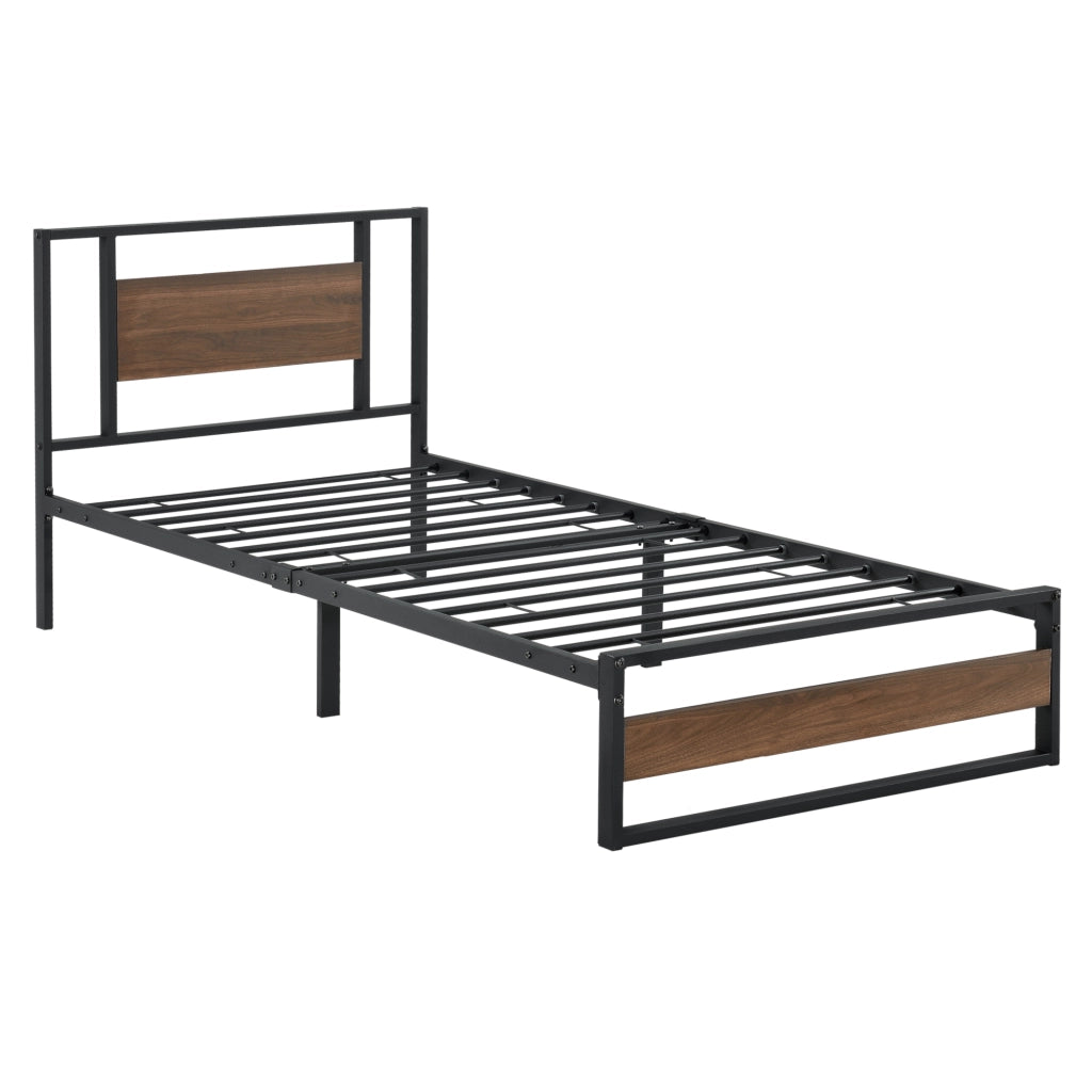 Struttura Letto Singolo Villach in Acciaio 90 x 200 cm - Nero/Effetto Noce [en.casa]