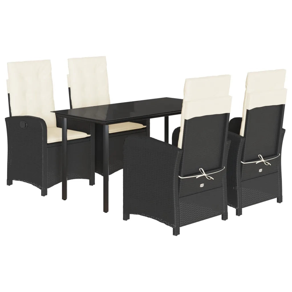 Set da Pranzo da Giardino 5 pz Nero con Cuscini in Polyrattan