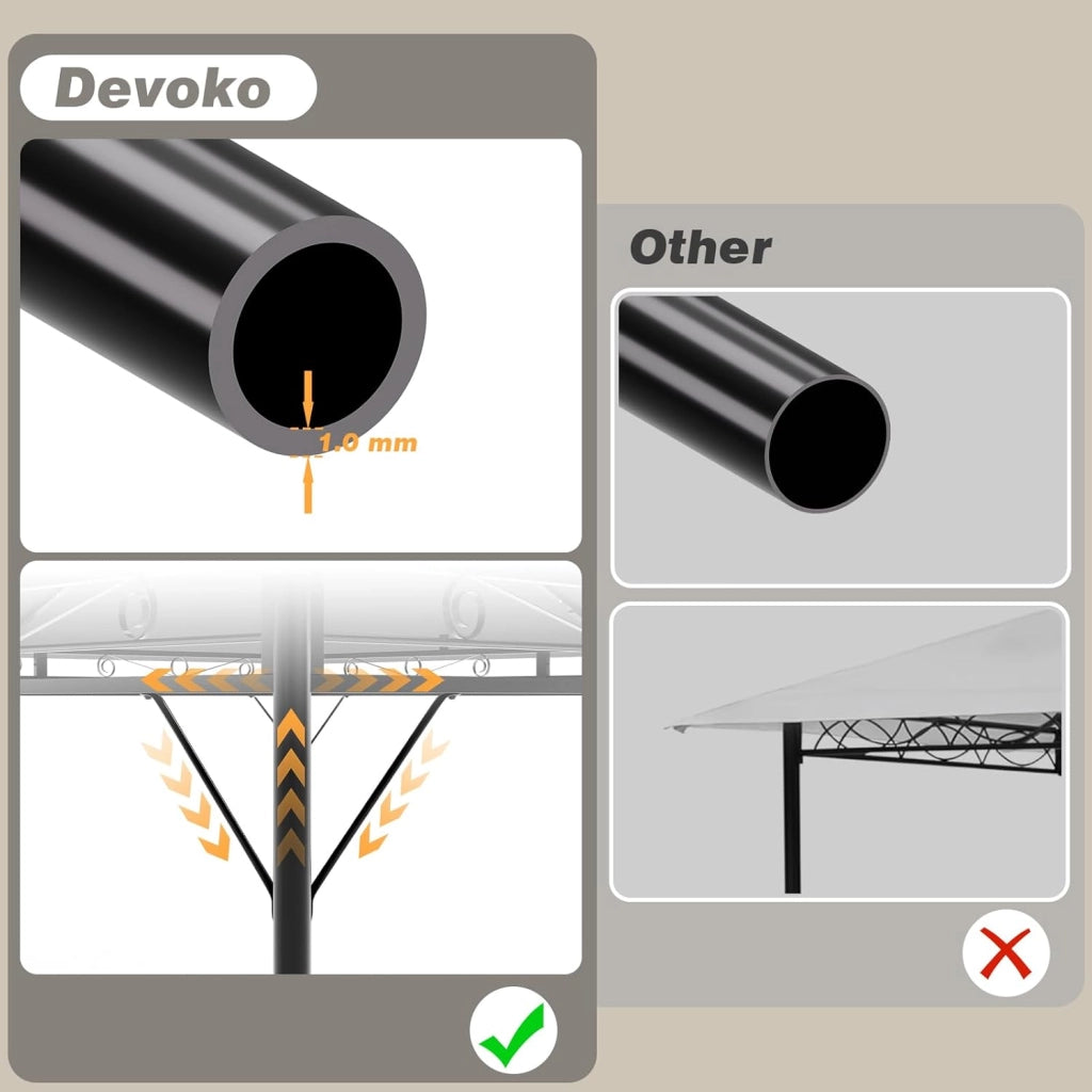 Devoke Gazebo da Giardino 3x4,Telo Gazebos 3x4 Impermeabile,Gazebo Esterno Resistente,Telaio in Metallo, Gazebos,Grigio