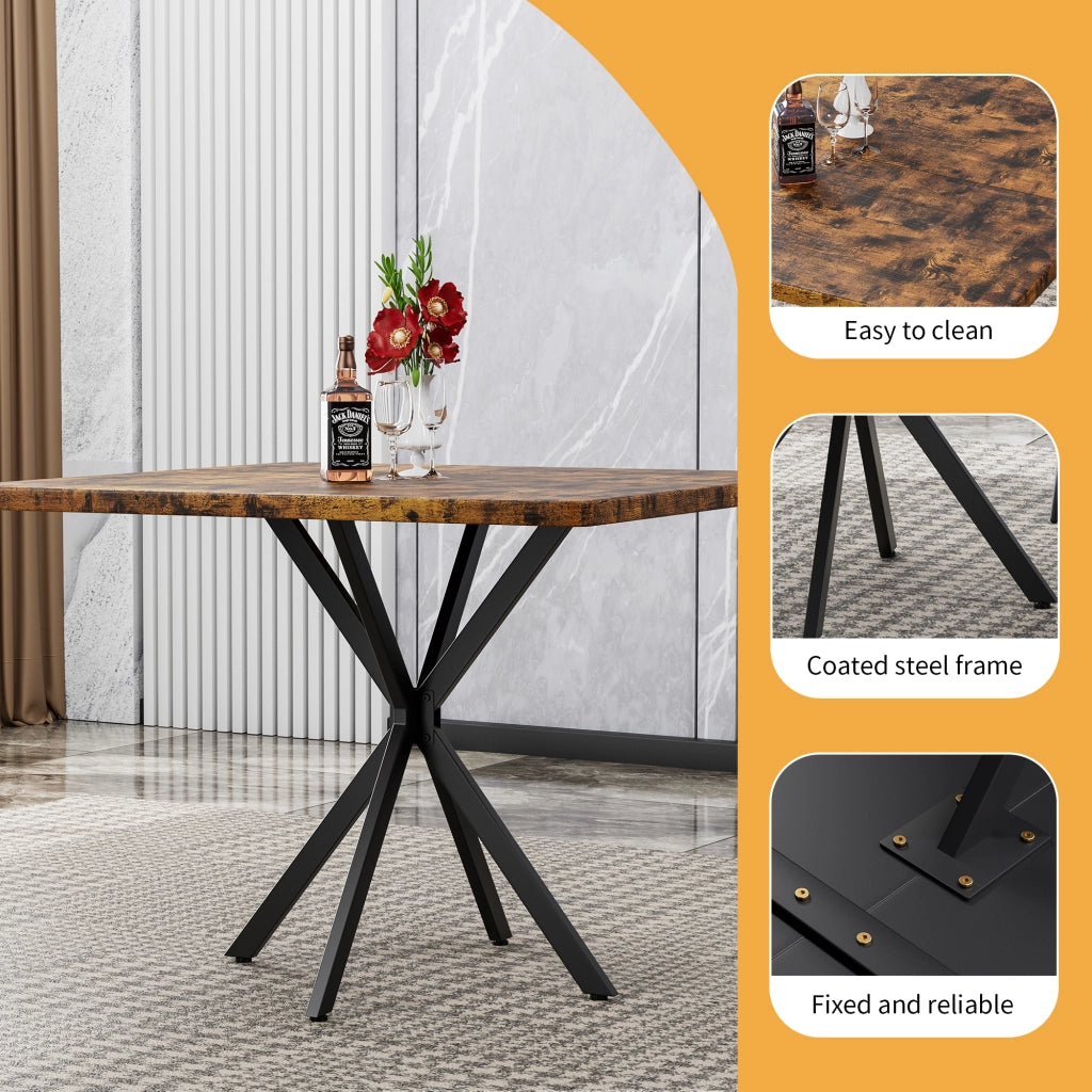 Tavolo da pranzo quadrato per 4-6 persone con 4 gambe in ferro in MDF e metallo marrone per cucina e sala da pranzo