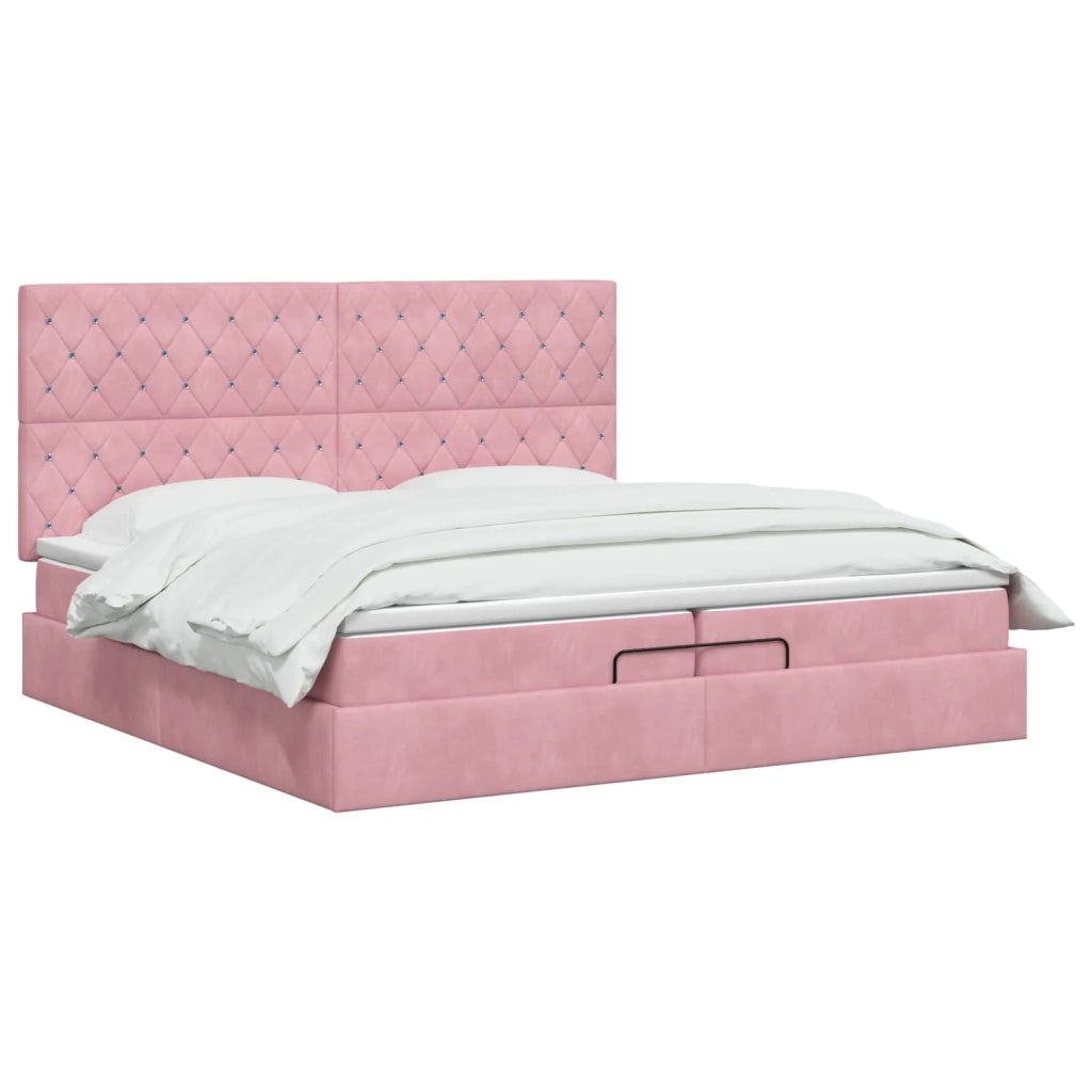 Letto Ottomano con Materasso e LED Rosa 200 x 200 cm Velluto 3458258