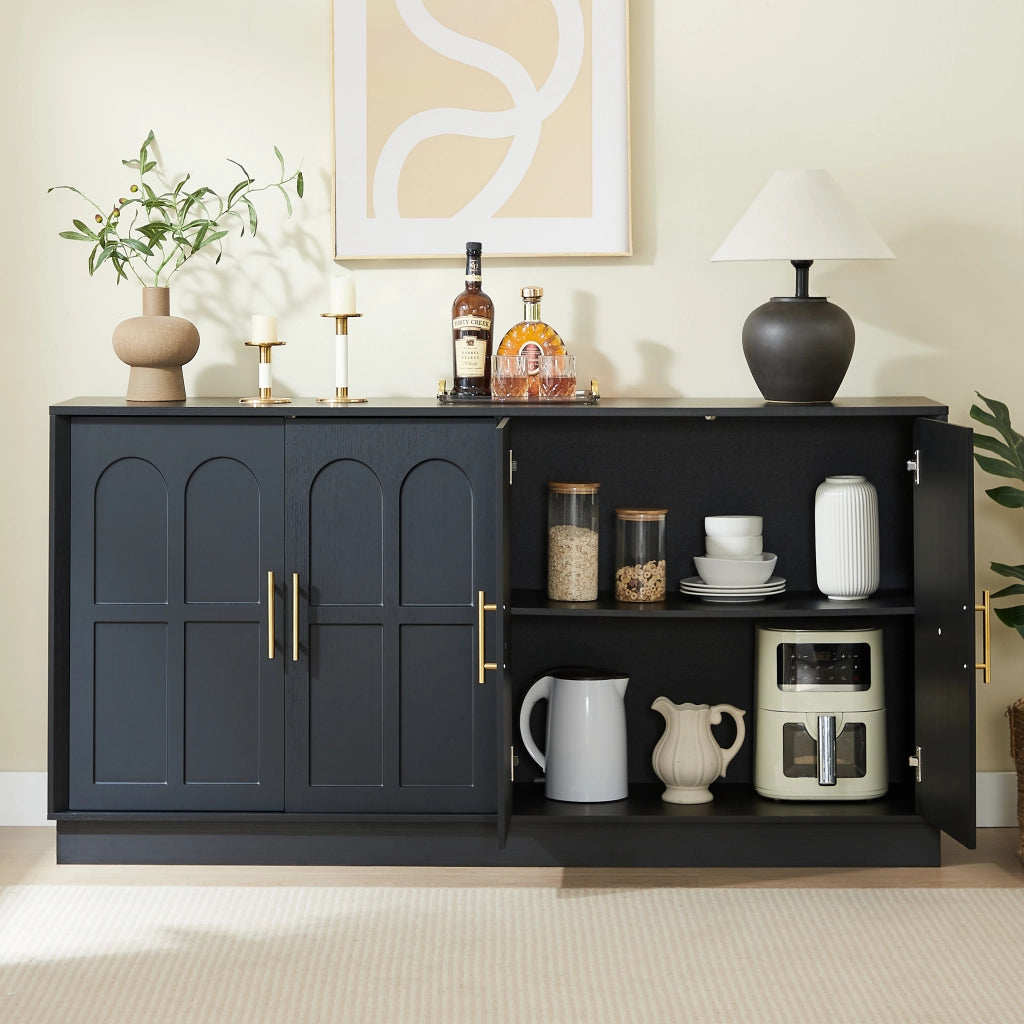 Credenza con ripiani regolabili; per soggiorno e cucina; in MDF; 169×40×80 cm; nero