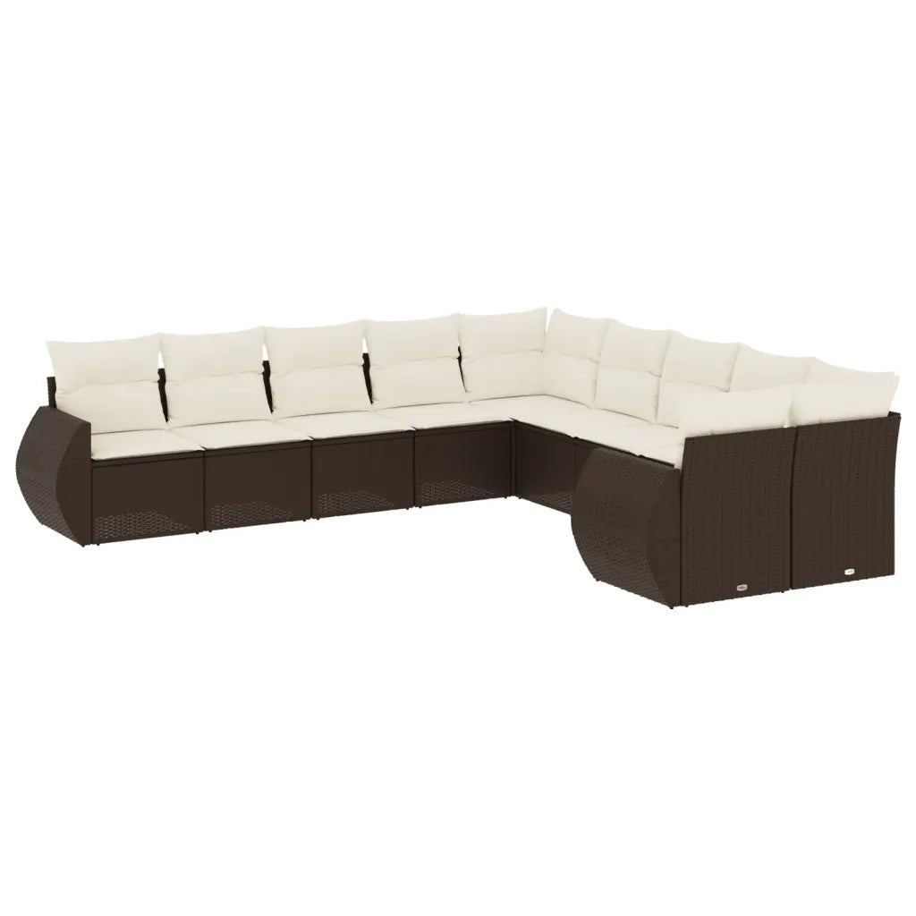 Set Divani da Giardino 10pz con Cuscini in Polyrattan Marrone 3221912