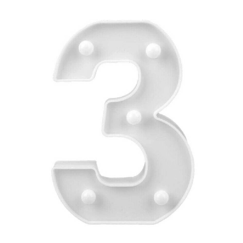 Trade Shop - Numero 3 Luminoso Bianco A Led Decoro Per Eventi Feste Luce Calda 3000k 16x3cm -