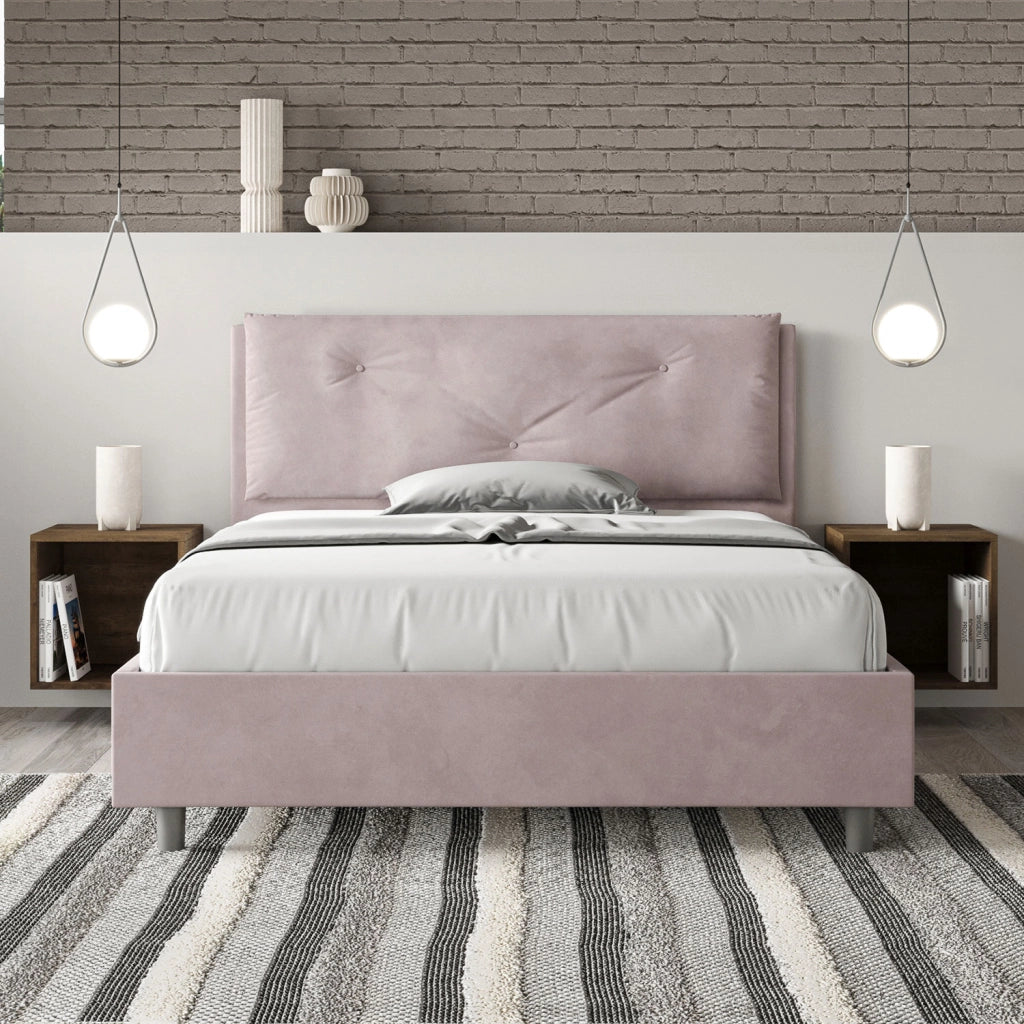 BS COM Letto matrimoniale francese senza rete imbottito 140x190 microfibra glicine Large