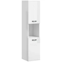 kleankin Mobile Bagno in Legno a Parete con 2 Armadietti, 2 Ripiani e Scaffale Aperto, 30x30x131.5 cm, Bianco