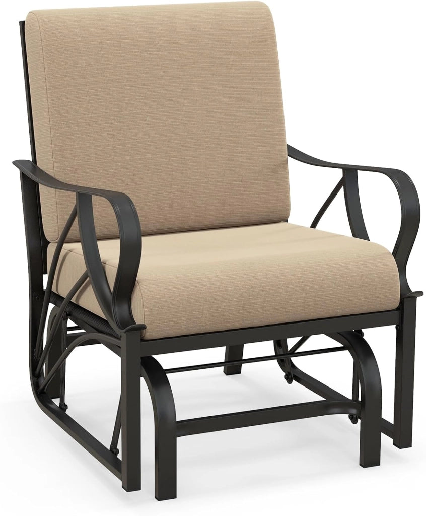 Poltrona a dondolo in metallo con cuscino, sedia a dondolo per adulti, struttura robusta, sedia a dondolo ergonomica, per interni ed esterni, per giardino, terrazza, balcone, soggiorno, carico
