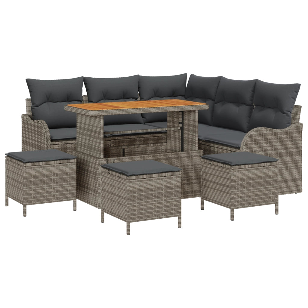 Set da giardino  9 pezzi con cuscini Grigio Polyrattan Acacia