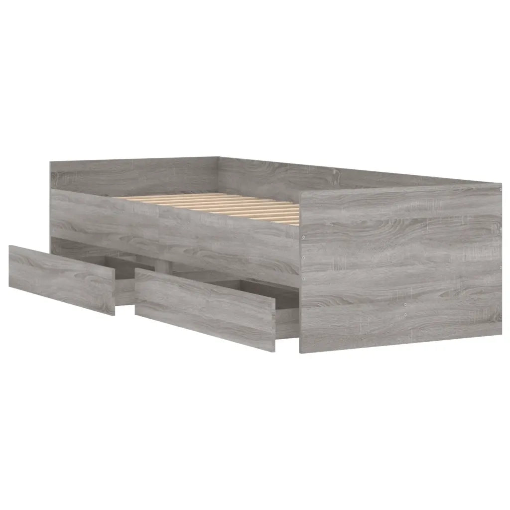 Letto singolo | Letto per adulti | Giroletto con Cassetti Grigio Sonoma 90x200 cm