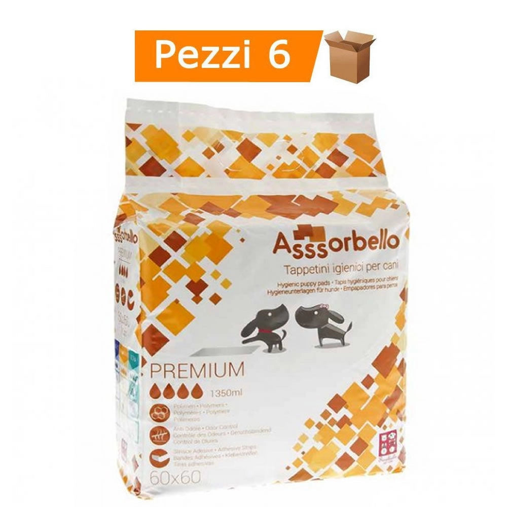 Multipack 6 confezioni assorbello tappetini igienici premium per cani cm 60x60