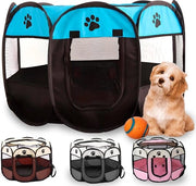 Recinzione per cani per interni, recinzione per cani all'aperto, parco per cani indoor, 73 x 73 x 43 cm, recinzione per gatti con 2 porte, inclusa palla, pieghevole, ideale per cani, gatti e piccoli animali (blu)