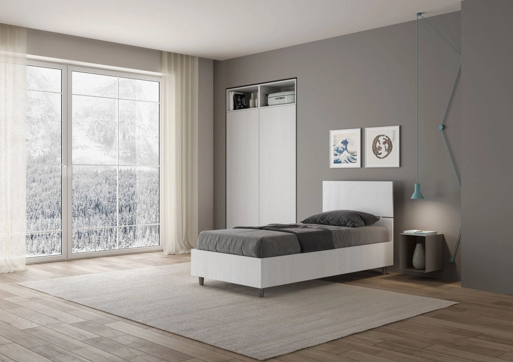 Letto singolo con rete 80x190 testata dritta cemento Demas