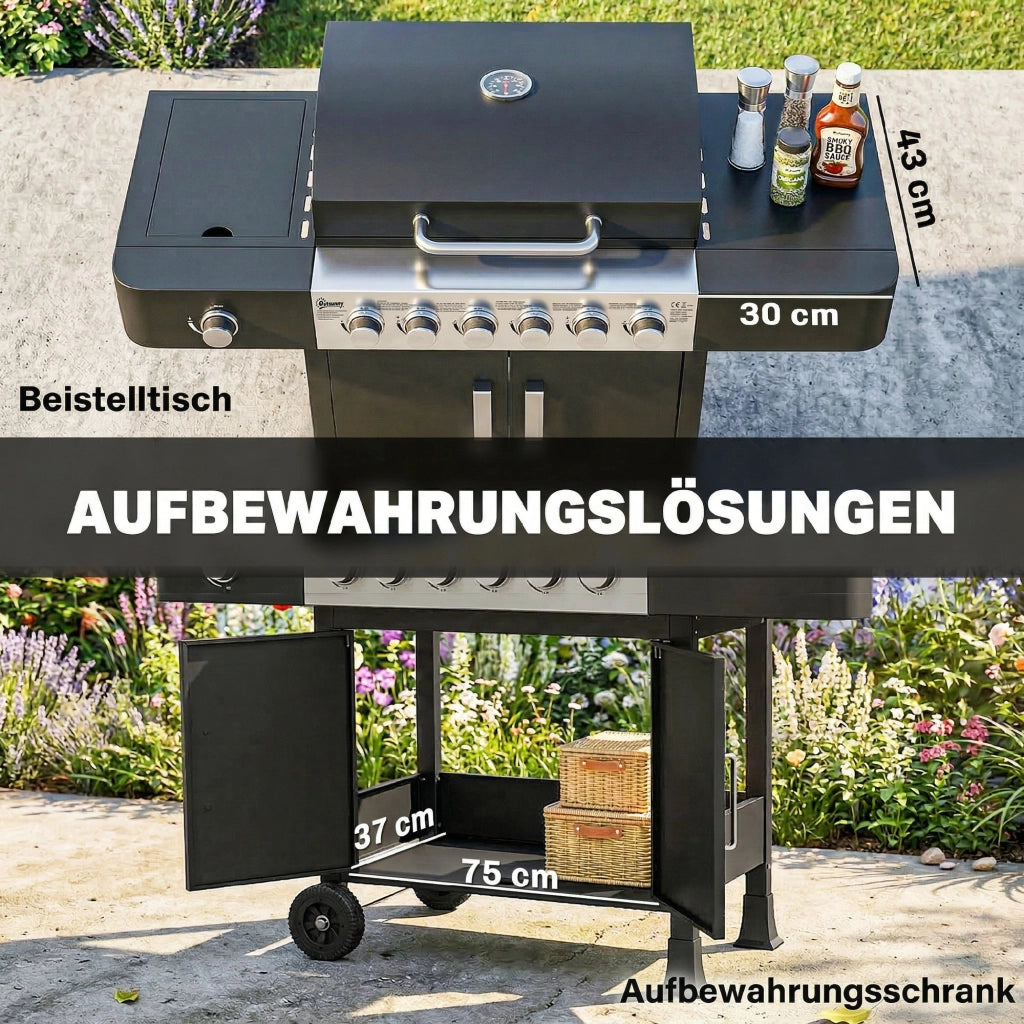 Barbecue a gas 6+1 bruciatori 17,8 KW ¨C zephmum ¨C grigio acciaio inox